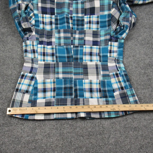 Talbots Blazer Womens 10 Blue Patchwork Madras Plaid Cotton Two Button Lined - Picture 14 of 16